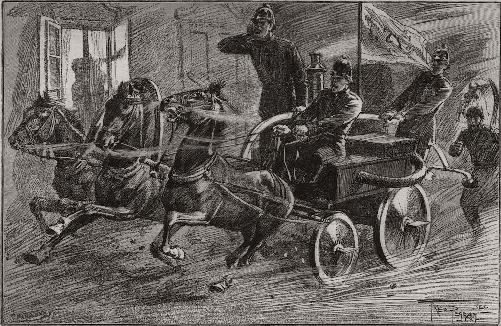 A fire engine in a Siberian town. Russia 1891 old antique print picture